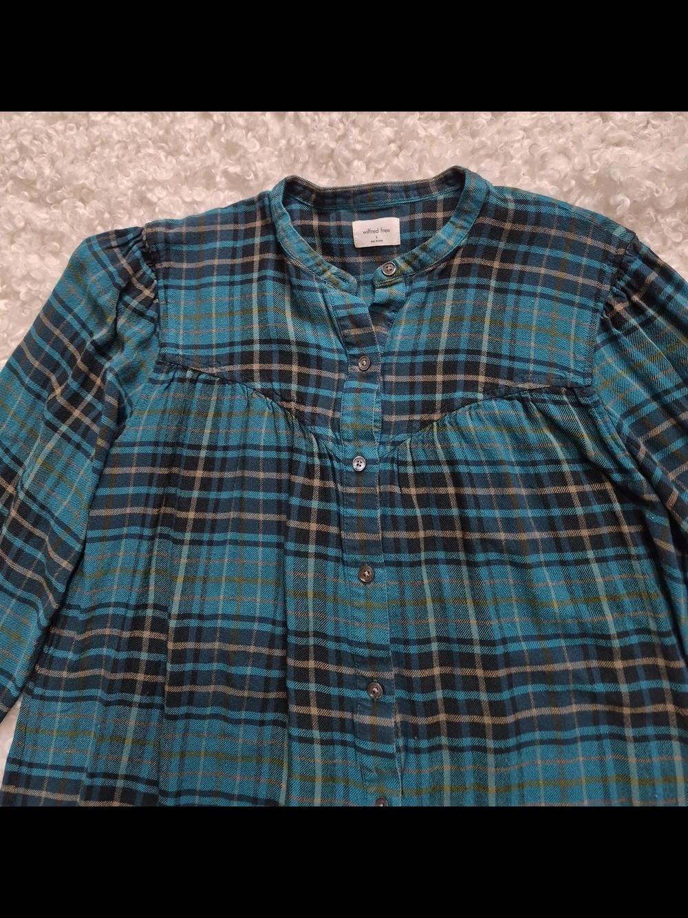 Wilfred Free Aritzia Teal Plaid Button Down Blouse Dark Academia Coquette Small - Picture 9 of 10